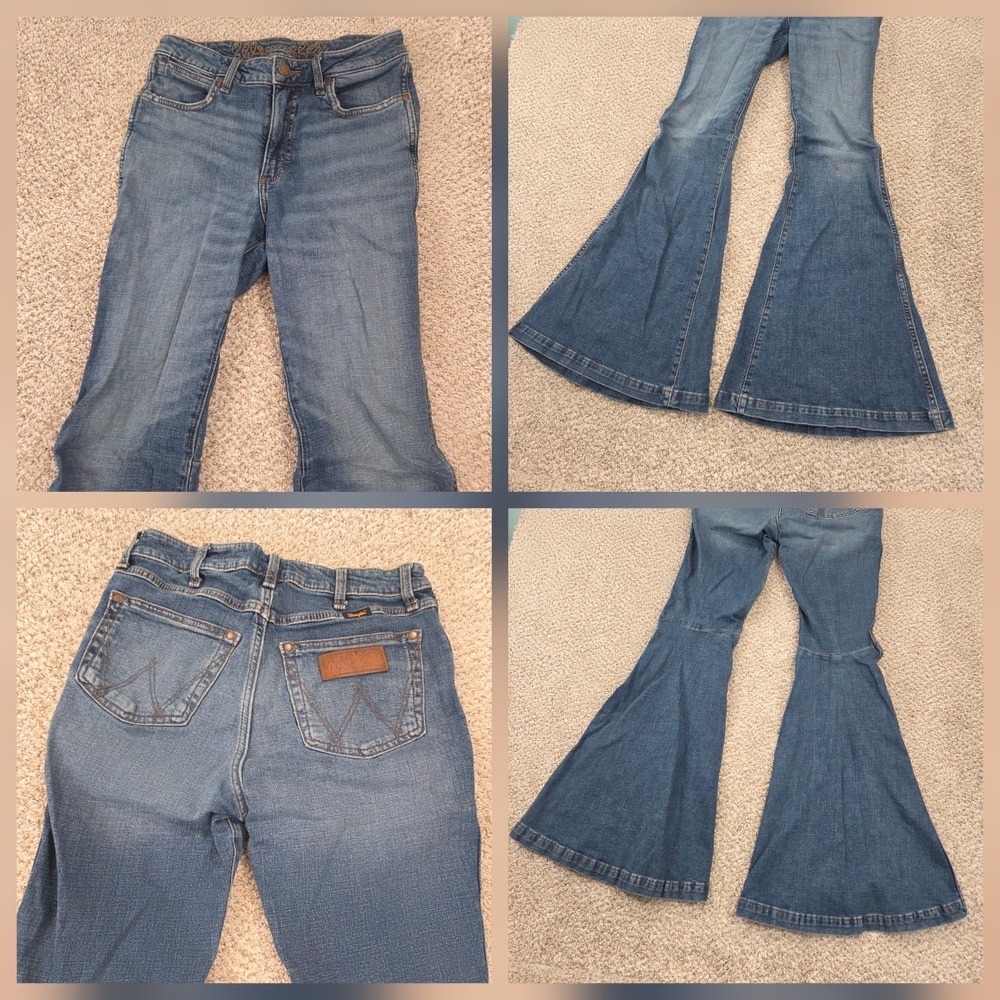 Wrangler Womens Retro Trumpet Flare Jeans 28 (Fits 28x34) High Rise Bell Bottom - Picture 3 of 8